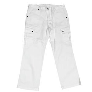 Duluth Trading Fire Hose Cargo Pants Women 14x29 White Canvas Work Utility‎